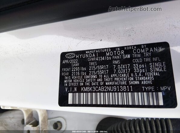 KM8K3CAB2NU913811 2022 HYUNDAI KONA Белый Вид подкапотного пространства