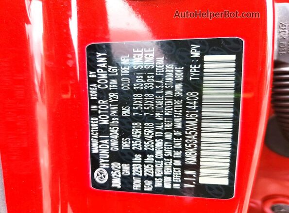 KM8K53A5XMU614408 2021 HYUNDAI KONA Burgundy Widok wnętrza 360 stopni