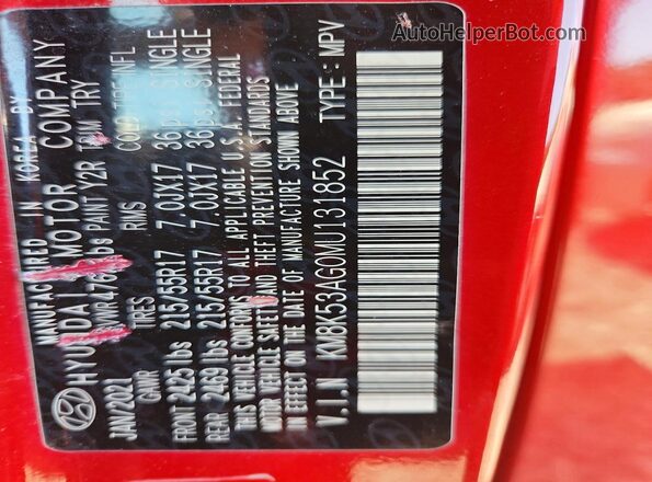 KM8K53AG0MU131852 2021 HYUNDAI KONA Красный 