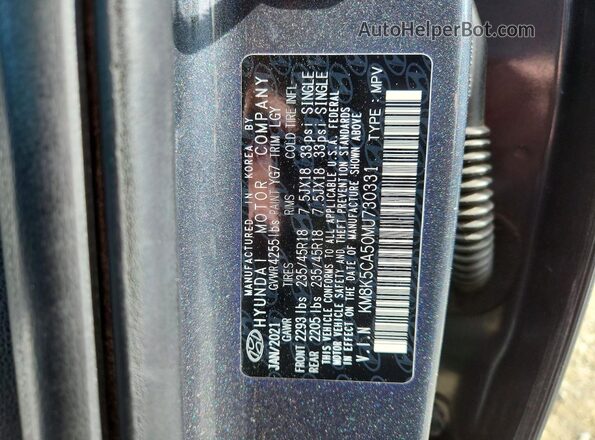 KM8K5CA50MU730331 2021 HYUNDAI KONA Gray VIN կոդի պիտակի տեսք