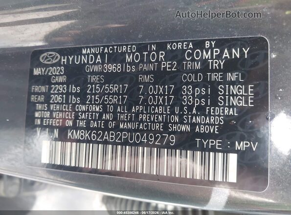 KM8K62AB2PU049279 2023 HYUNDAI KONA Gray Widok komory silnika
