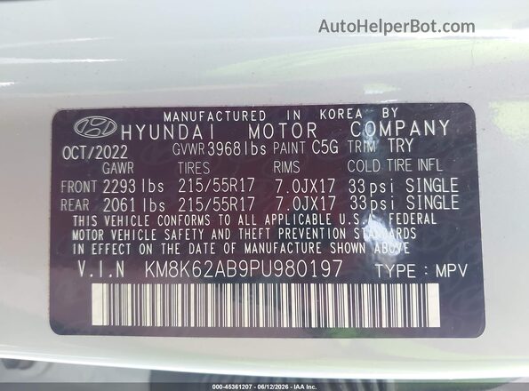 KM8K62AB9PU980197 2023 HYUNDAI KONA Gray Widok komory silnika