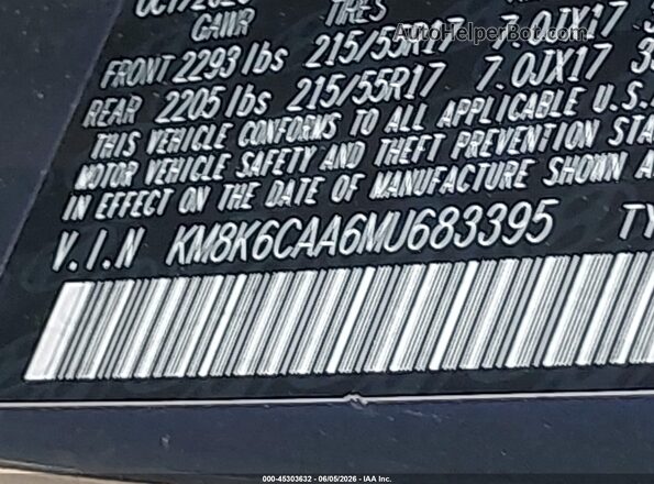 KM8K6CAA6MU683395 2021 HYUNDAI KONA Gray Vista del compartimento del motor