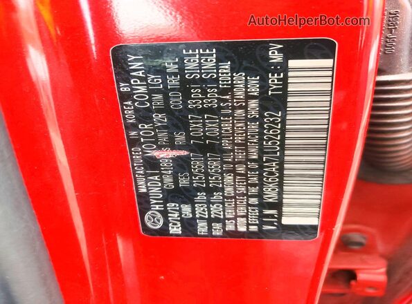 KM8K6CAA7LU526232 2020 HYUNDAI KONA Red Widok komory silnika