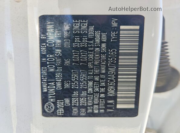 KM8K6CAA9MU735165 2021 HYUNDAI KONA White 