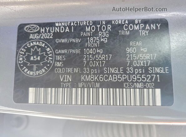 KM8K6CAB5PU955271 2023 HYUNDAI KONA Gray Вид наклейки з VIN-кодом