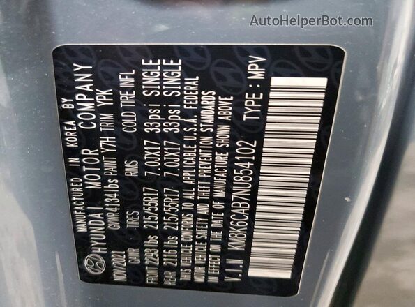 KM8K6CAB7NU854102 2022 HYUNDAI KONA Серый Панорамный вид салона 360°
