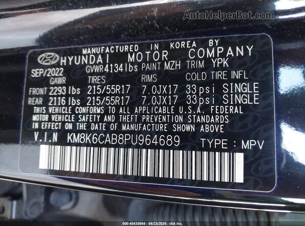 KM8K6CAB8PU964689 2023 HYUNDAI KONA Black Вид підкапотного простору