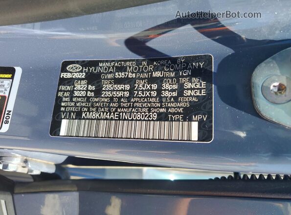 KM8KM4AE1NU080239 2022 HYUNDAI IONIQ Turquoise Vista interior de 360 grados