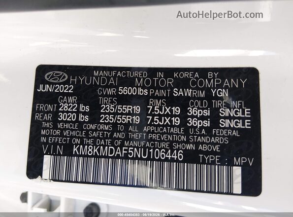 KM8KMDAF5NU106446 2022 HYUNDAI IONIQ 5 White Շարժիչի բաժամունքի տեսք