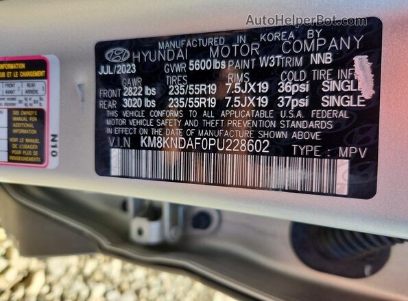 KM8KNDAF0PU228602 2023 HYUNDAI IONIQ Серебряный Вид наклейки с VIN-кодом
