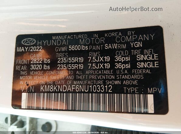 KM8KNDAF6NU103312 2022 HYUNDAI IONIQ 5 White Вид підкапотного простору