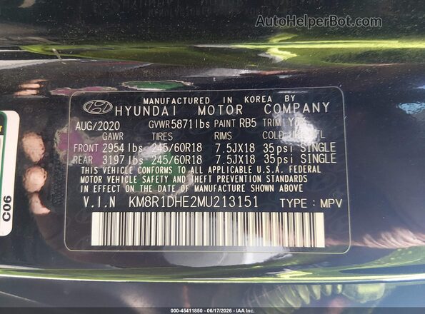 KM8R1DHE2MU213151 2021 HYUNDAI PALISADE Black Вид підкапотного простору