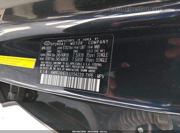 KM8R24HE0LU154239 2020 HYUNDAI PALISADE Black Շարժիչի բաժամունքի տեսք