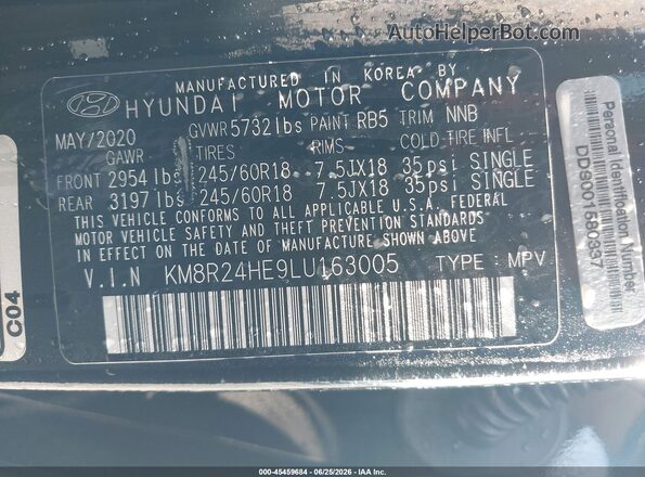 KM8R24HE9LU163005 2020 HYUNDAI PALISADE Black Շարժիչի բաժամունքի տեսք