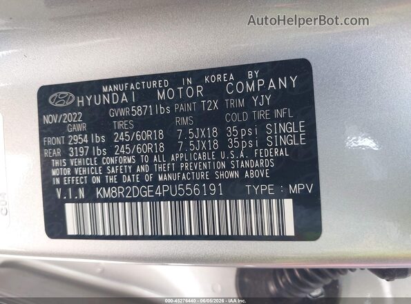 KM8R2DGE4PU556191 2023 HYUNDAI PALISADE Silver Вид підкапотного простору