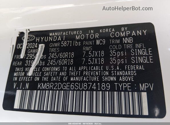 KM8R2DGE6SU874189 2025 HYUNDAI PALISADE White Շարժիչի բաժամունքի տեսք