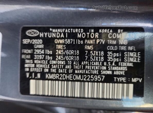 KM8R2DHE0MU225957 2021 HYUNDAI PALISADE Charcoal 