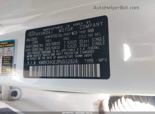 KM8R34GE3PU512924 2023 HYUNDAI PALISADE White ძრავის განყოფილების ხედი