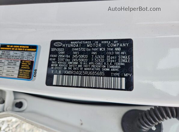 KM8R34GE5RU685685 2024 HYUNDAI PALISADE White VIN sticker view