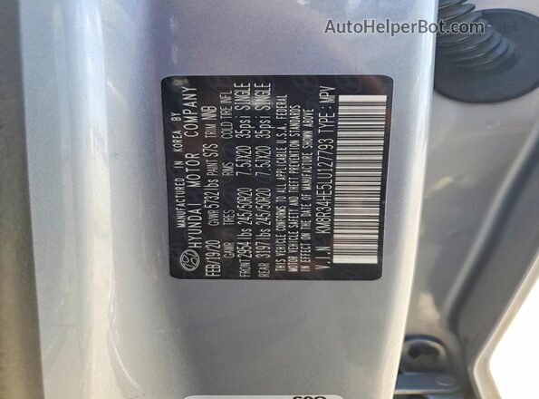 KM8R34HE5LU127793 2020 HYUNDAI PALISADE Silver Vista de la etiqueta del VIN