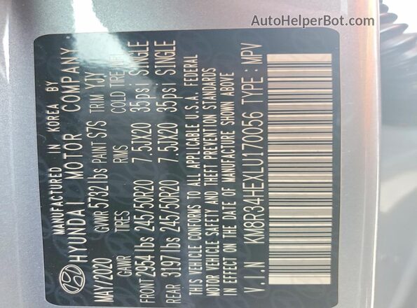 KM8R34HEXLU170056 2020 HYUNDAI PALISADE Silver Панорамний вид салону 360°