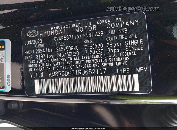 KM8R3DGE1RU652117 2024 HYUNDAI PALISADE Black Vista del compartimento del motor