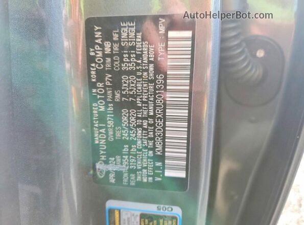 KM8R3DGEXRU801396 2024 HYUNDAI PALISADE Gray Vista de la etiqueta del VIN