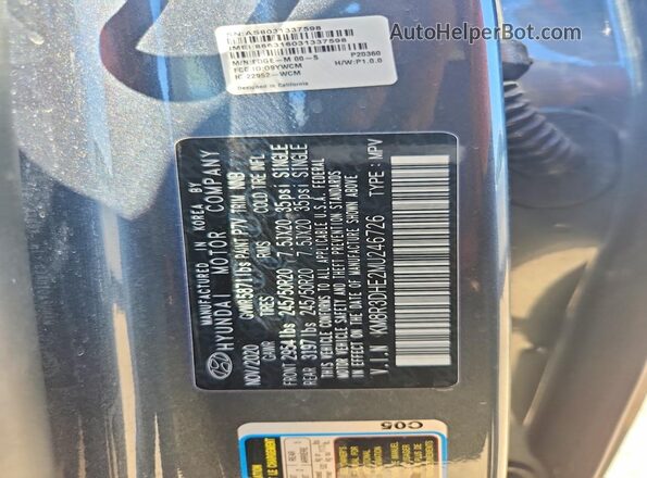 KM8R3DHE2MU246726 2021 HYUNDAI PALISADE Charcoal VIN կոդի պիտակի տեսք