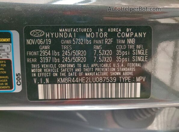 KM8R44HE2LU087539 2020 HYUNDAI PALISADE Gray VIN sticker view