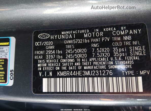 KM8R44HE3MU231276 2021 HYUNDAI PALISADE Серый Вид подкапотного пространства