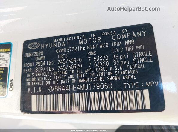KM8R44HE4MU179060 2021 HYUNDAI PALISADE White Շարժիչի բաժամունքի տեսք