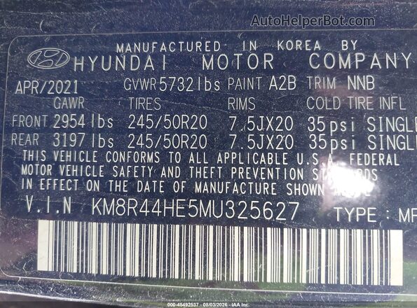 KM8R44HE5MU325627 2021 HYUNDAI PALISADE Black Widok komory silnika