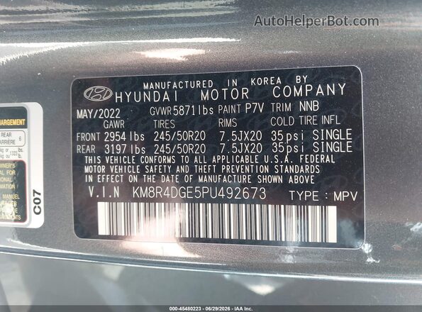 KM8R4DGE5PU492673 2023 HYUNDAI PALISADE Gray Вид підкапотного простору