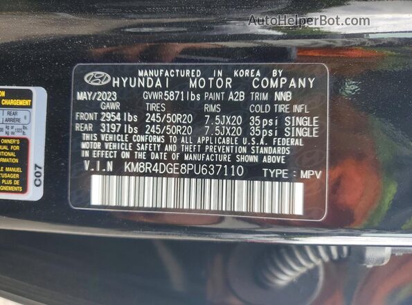 KM8R4DGE8PU637110 2023 HYUNDAI PALISADE Black Vista de la etiqueta del VIN