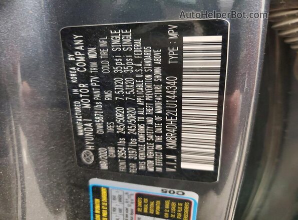 KM8R4DHE2LU144340 2020 HYUNDAI PALISADE Gray Widok naklejki z numerem VIN
