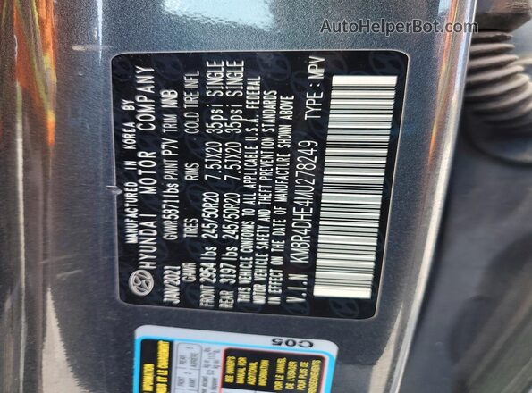 KM8R4DHE4MU278249 2021 HYUNDAI PALISADE Серый Вид наклейки с VIN-кодом