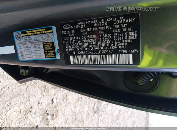 KM8R4DHE8LU100987 2020 HYUNDAI PALISADE Серый Вид подкапотного пространства
