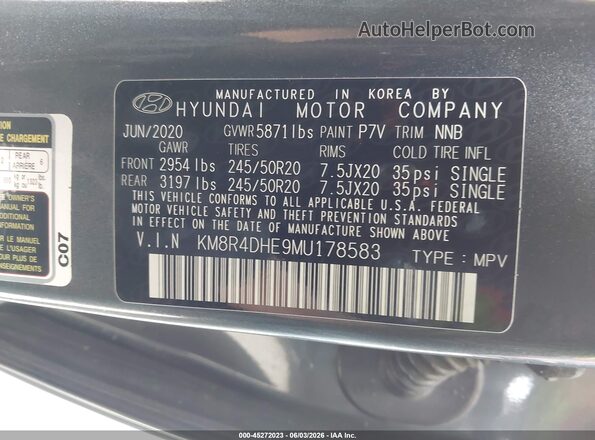 KM8R4DHE9MU178583 2021 HYUNDAI PALISADE Gray Engine compartment view