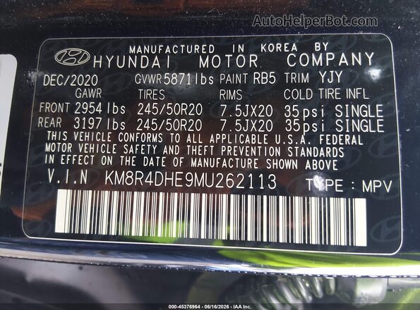 KM8R4DHE9MU262113 2021 HYUNDAI PALISADE Black Engine compartment view