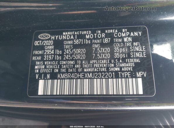 KM8R4DHEXMU232201 2021 HYUNDAI PALISADE Black ძრავის განყოფილების ხედი