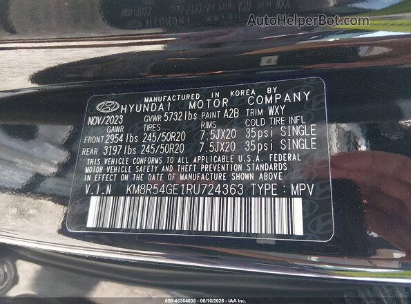 KM8R54GE1RU724363 2024 HYUNDAI PALISADE Black ძრავის განყოფილების ხედი