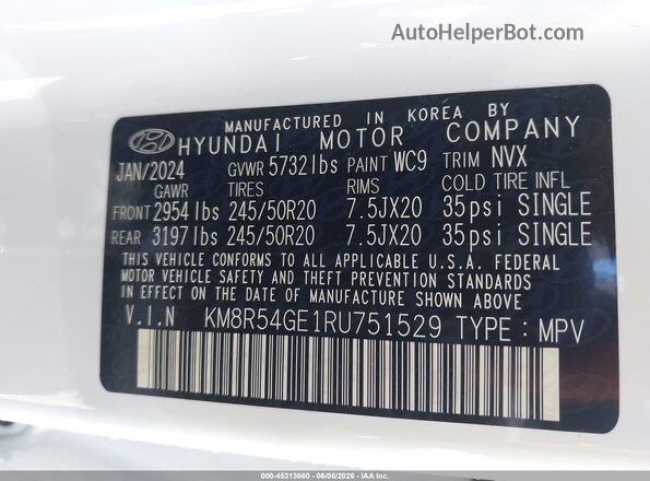 KM8R54GE1RU751529 2024 HYUNDAI PALISADE White Вид підкапотного простору