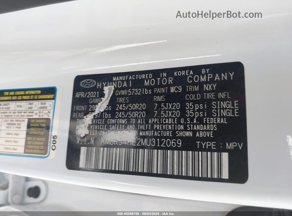 KM8R54HE2MU312069 2021 HYUNDAI PALISADE White Engine compartment view