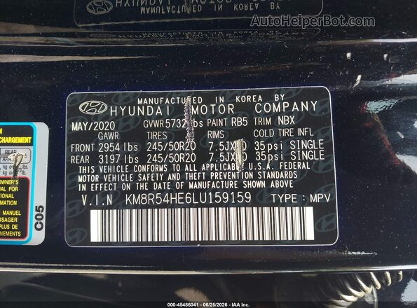 KM8R54HE6LU159159 2020 HYUNDAI PALISADE Black Вид підкапотного простору