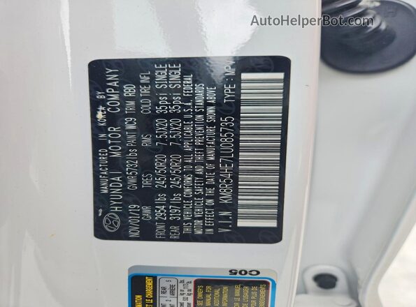 KM8R54HE7LU085735 2020 HYUNDAI PALISADE White Vista de la etiqueta del VIN