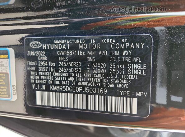 KM8R5DGE0PU503169 2023 HYUNDAI PALISADE Black VIN sticker view