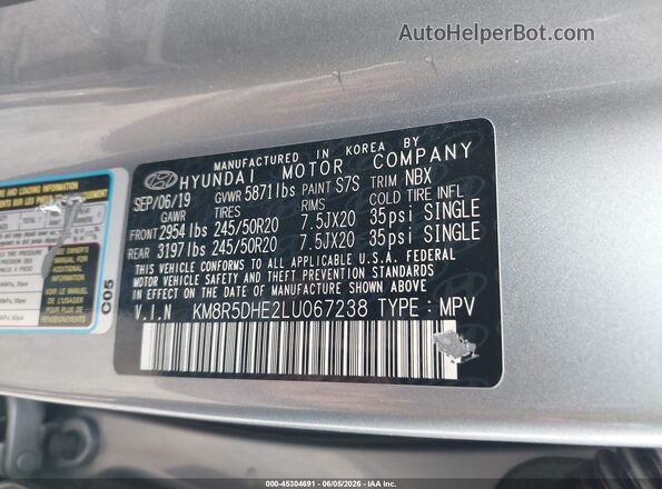 KM8R5DHE2LU067238 2020 HYUNDAI PALISADE Light Blue ძრავის განყოფილების ხედი