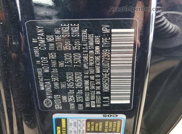 KM8R5DHE4LU072389 2020 HYUNDAI PALISADE Black VIN sticker view