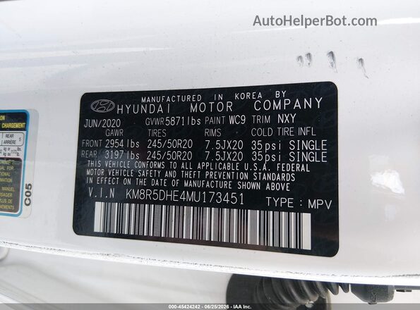 KM8R5DHE4MU173451 2021 HYUNDAI PALISADE Белый Вид подкапотного пространства
